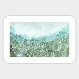 Misty forest landscape in green monochrome Sticker